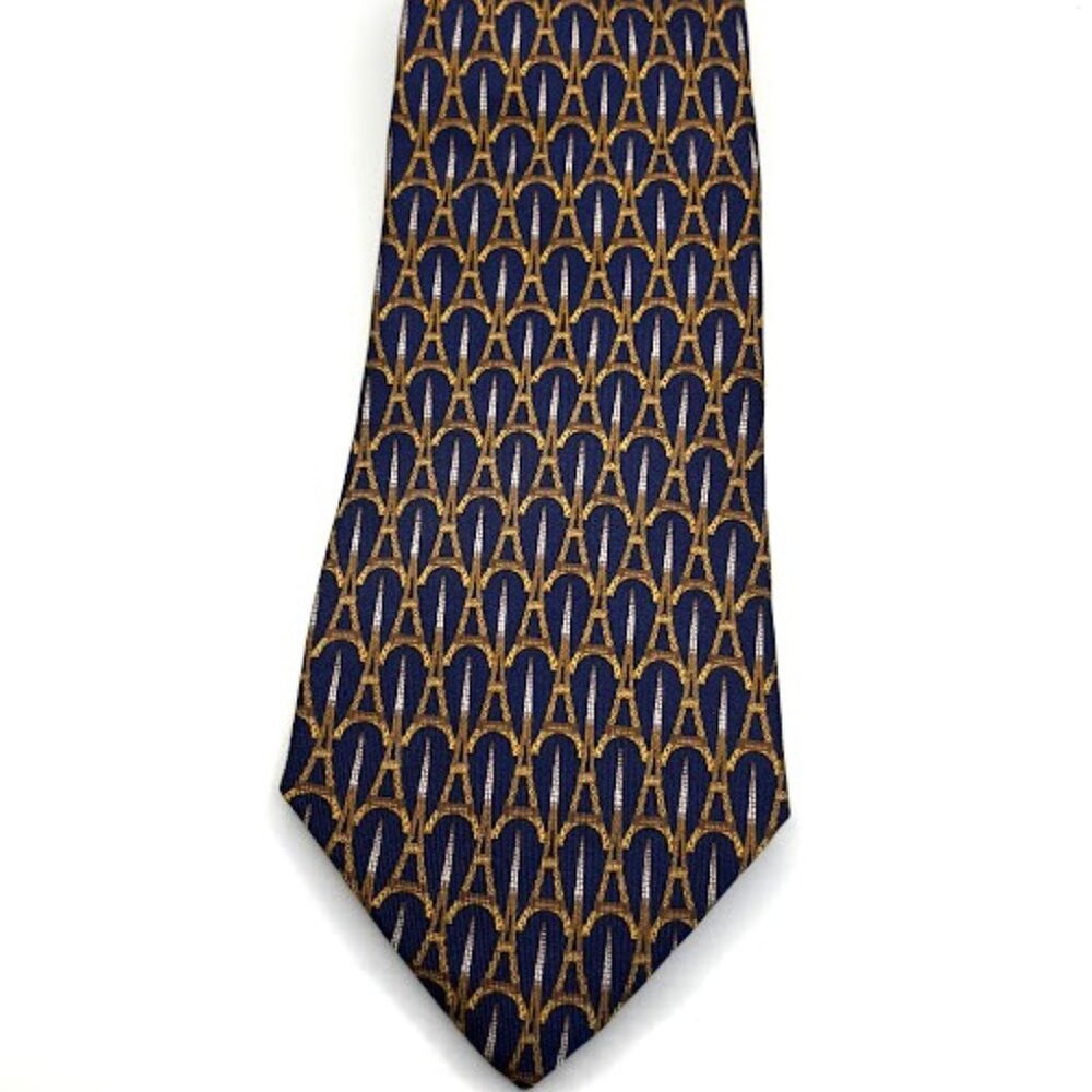 Brochier Soieries 100% Silk Neck Tie Eiffel Tower Paris 1889 3 in. Blue & Gold